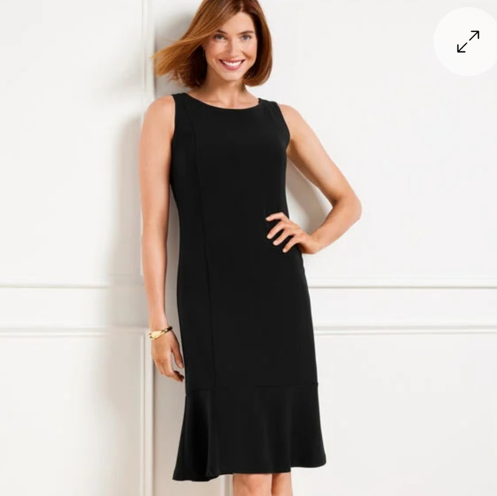 Talbots Black Boat Neck Midi Dress Cowl Back Sleeveless Size 4 LBD Classic